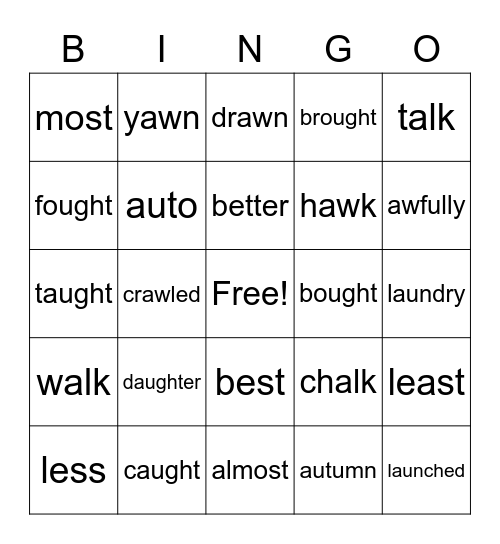 U3L3 Phonics Bingo Card