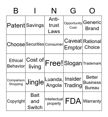 Econ Bingo Card