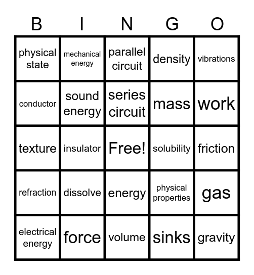 Physical Science Bingo C Bingo Card