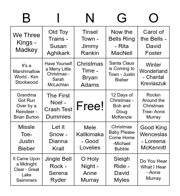 Canadian Holiday Classics SBO 2022 Bingo Card