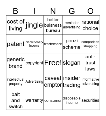 Ecoolomics Bingo Card