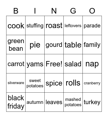 Thanksgiving Bingo Card