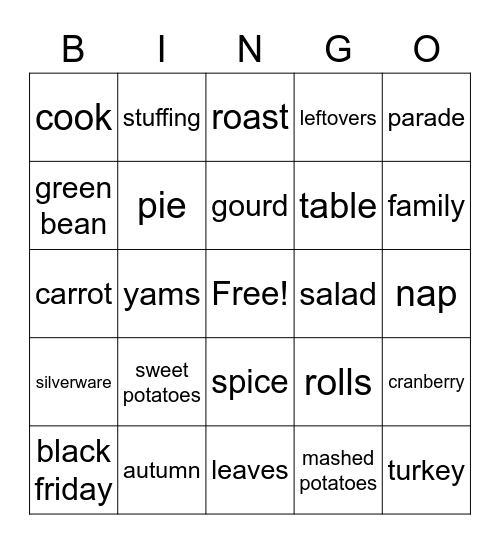 Thanksgiving Bingo Card