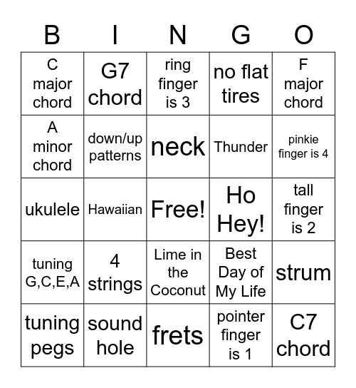 Ukulele Bingo Card