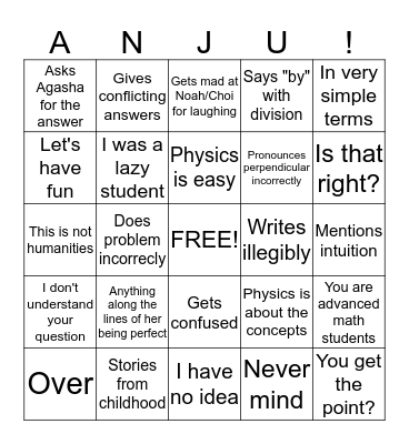 PY581 Bingo Card