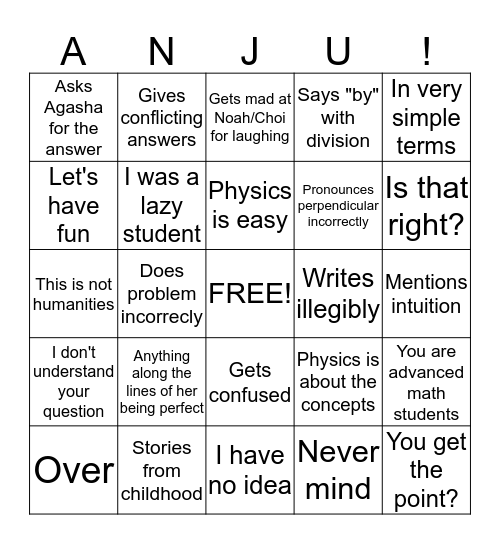 PY581 Bingo Card