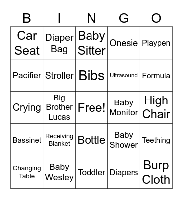 Karen's Baby Shower Bingo Card