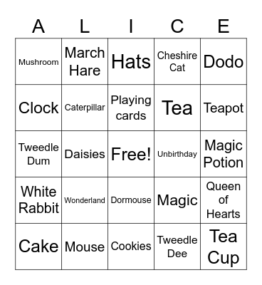 Founders in Wonderland Bingo Card