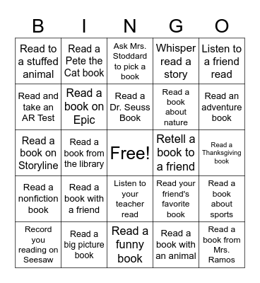 Reading BINGO Card