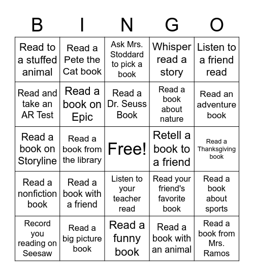 Reading BINGO Card