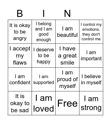 Positive Affirmations Bingo Card