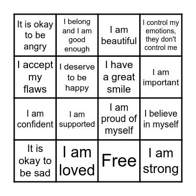 positive affirmations Bingo Card