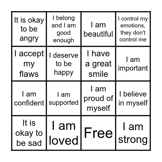 positive affirmations Bingo Card