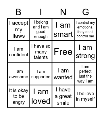 positive affirmations Bingo Card