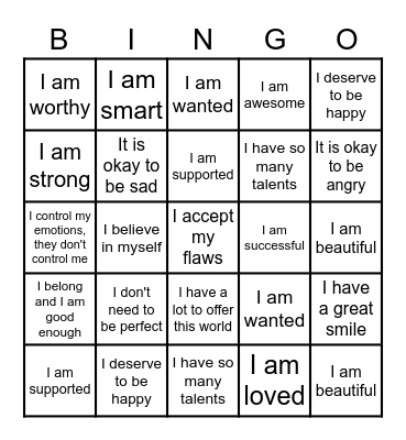positive affirmations Bingo Card