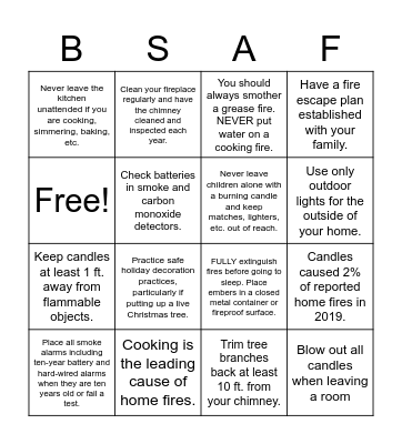 Holiday Safety Bingo! Bingo Card