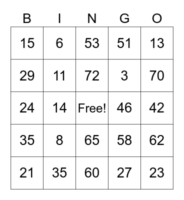 Thanksgiving Bingo Game Bingo Card