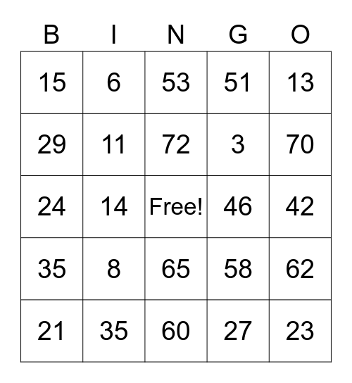 Thanksgiving Bingo Game Bingo Card