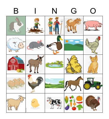 Farm Vocabulary Bingo Card