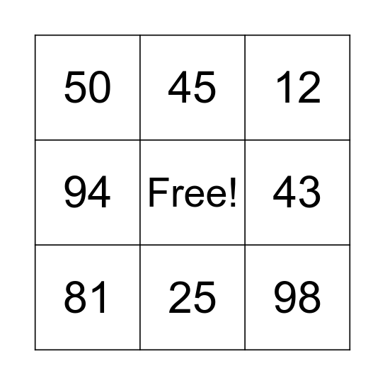 Skip Counting Bingo Card