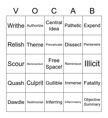 Vocabulary Bingo Card