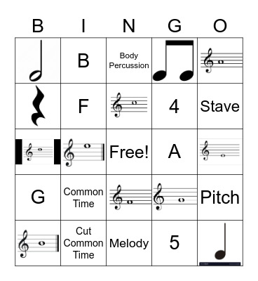 Music Note Bingo Card