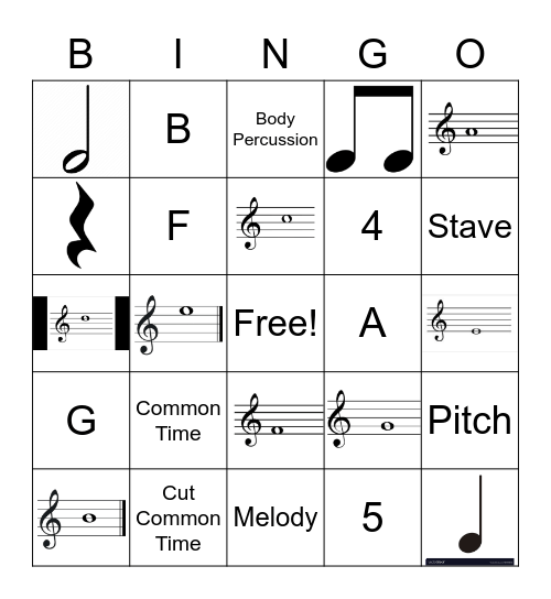 Music Note Bingo Card