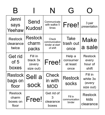 Back Room Bingo Card