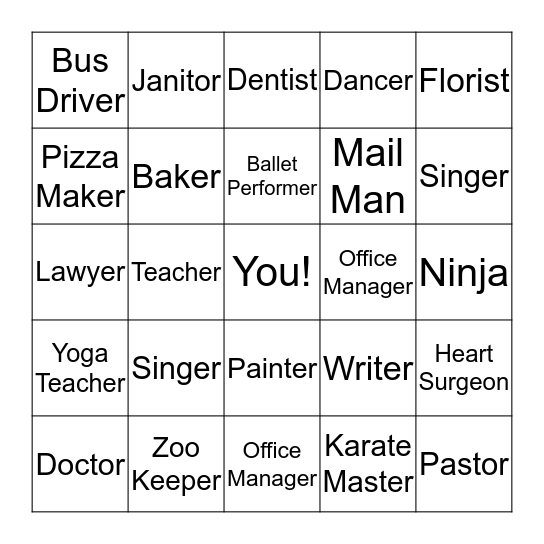 Careers Bingo Card