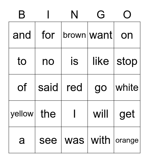 Sight Word or Red Word Bingo Card