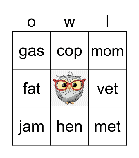 Kindergarten Bingo Card