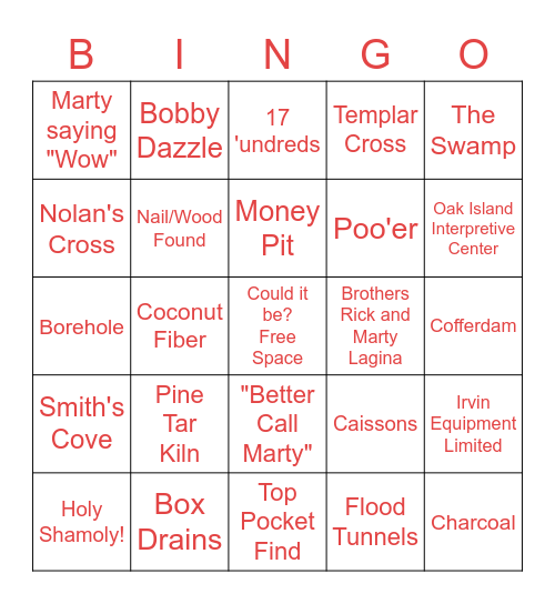 The Curse of Oak Island Bingo Card