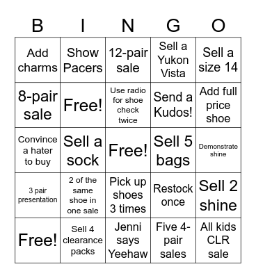 Clearance Bingo Card