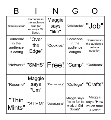 Girl Scout BINGO Card