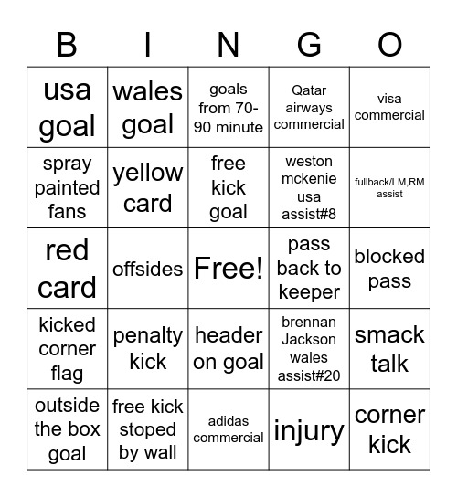 soccer bingo Card