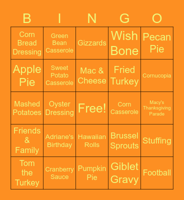 GOBBLE GOBBLE Bingo Card