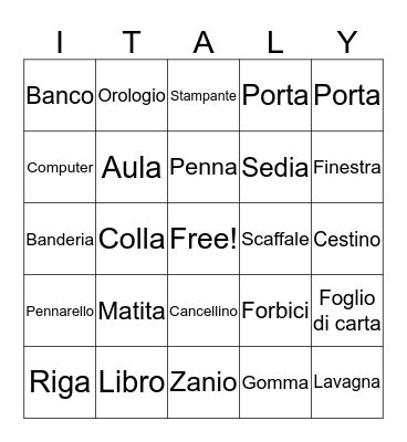 Italian object bingo Card