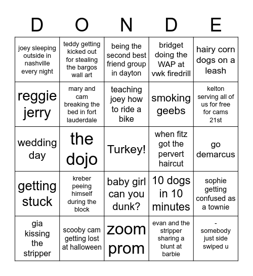 Dondegiving Bingo Card