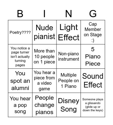 PPE Reverie Concert BING(O) Bingo Card