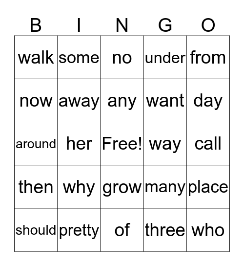 Grade 1 November Bingo Card
