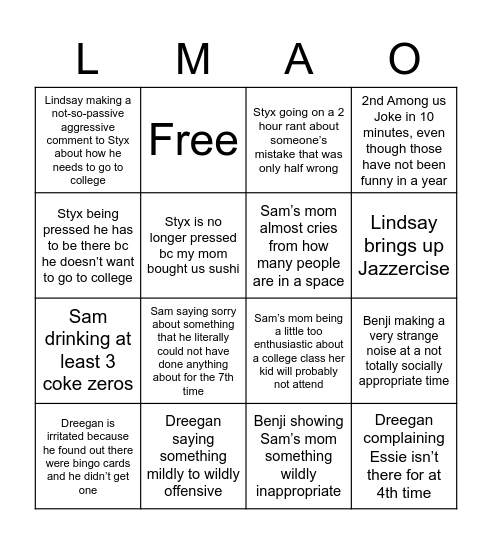 College Bingo Card! Bingo Card