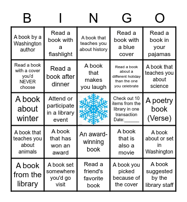 Winter Reading Program Bingo Card