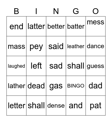 /ɛ/ and /æ/ Bingo Card