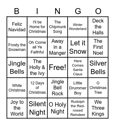 Christmas Song Bingo Card