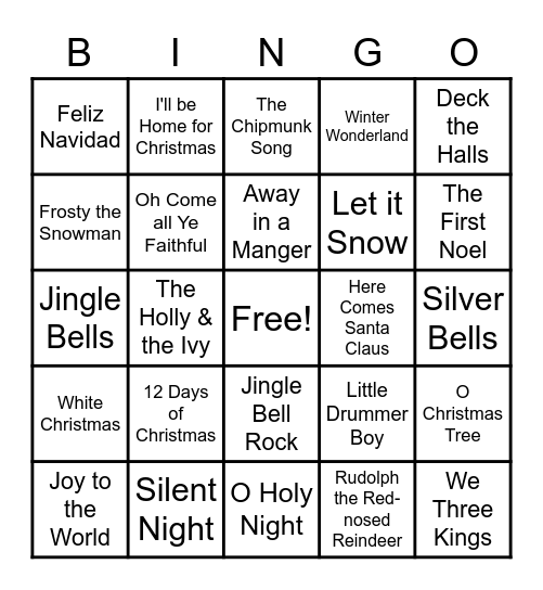 Christmas Song Bingo Card