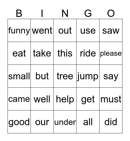 First Grade Sight Words 1st nine weeks Bingo Card