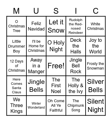 Christmas Song Bingo Card