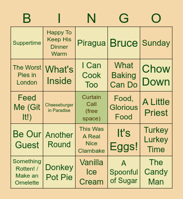 Broadway Thanksgiving Bingo Card