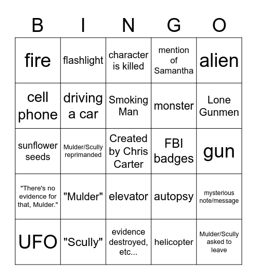 X-Files Bingo Card