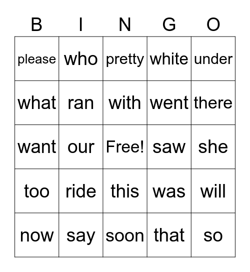 Sight word List B pt.2 Bingo Card